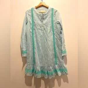 Sail to Sable Sky Blue Tunic with Lime Details size M Resort Summer EUC